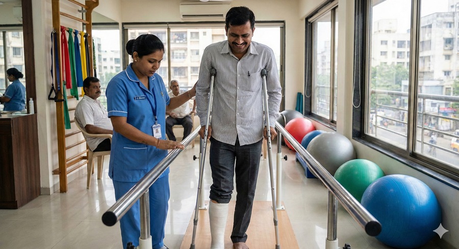 Physiotherapist helping patient with rehabilitation